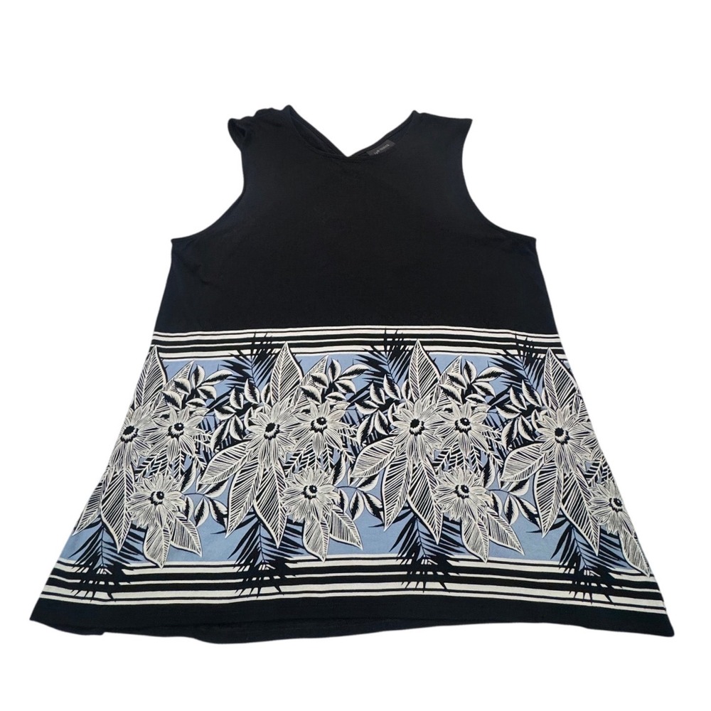 J. Jill Wearever Sleeveless Top Cross Back Tropical Floral Black Medium Vacation